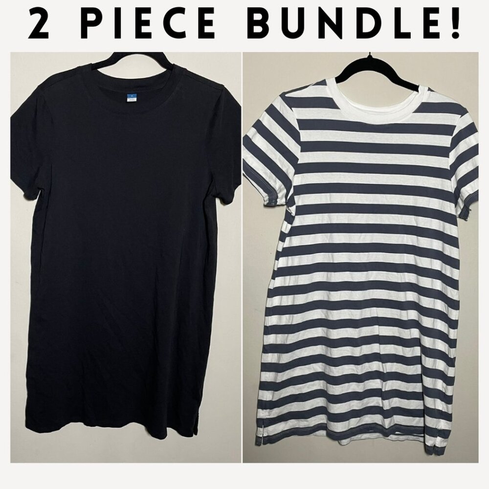 Old Navy Vintage Mini T-Shirt Dress 2 Piece Bundle Black and Grey White Stripes